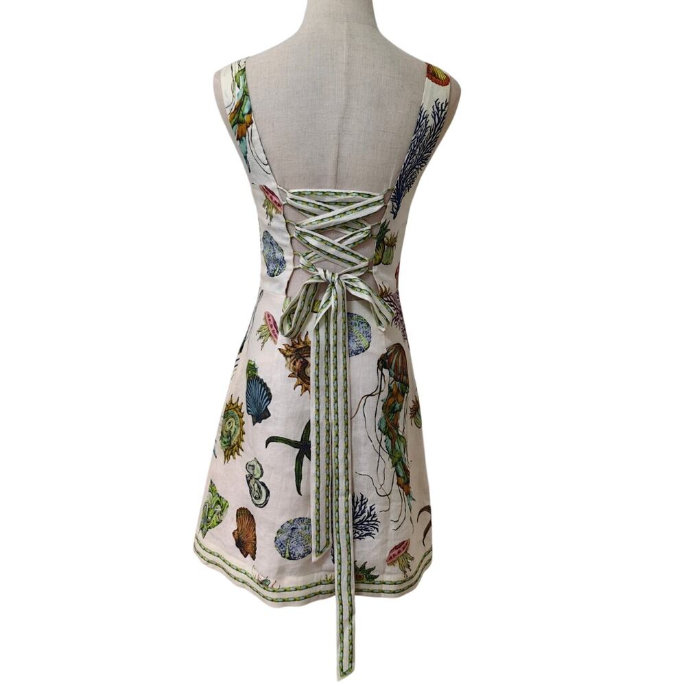 ALEMAIS + Sam Pauletto Sea printed linen mini dress US 4 - Picture 6 of 12